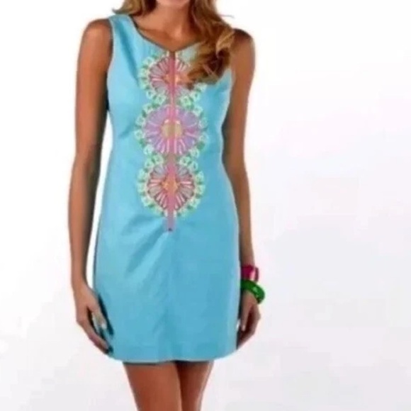 Lilly Pulitzer Embroidered Kirby Dress Sleeveless Zipper Front Shift Size 2 - Picture 9 of 12